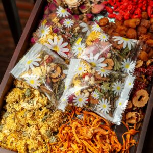 Colorful herbal tea assortment in elegant floral packaging, perfect for traditional medicine enthusiasts.